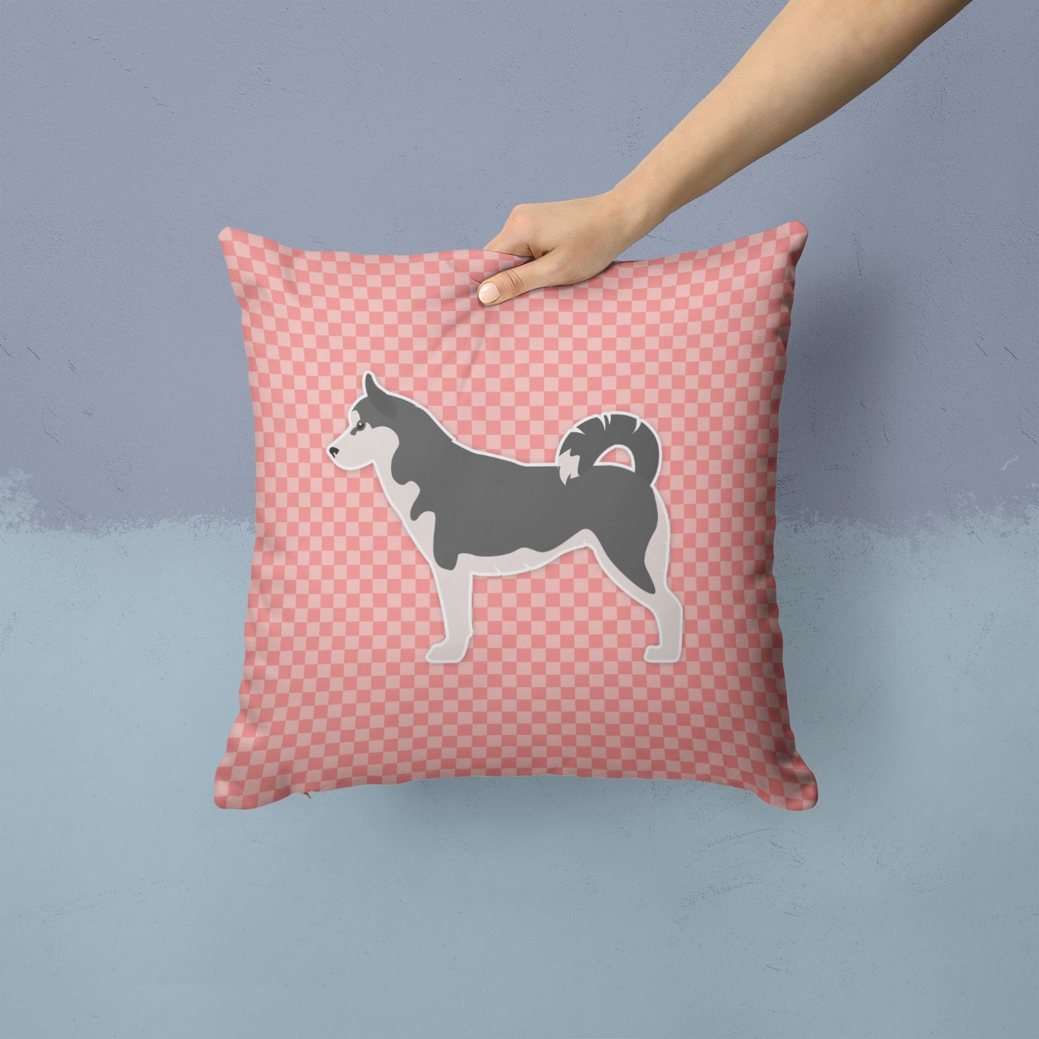 Siberian Husky Checkerboard Pink Fabric Decorative Pillow BB3680PW1414 - the-store.com