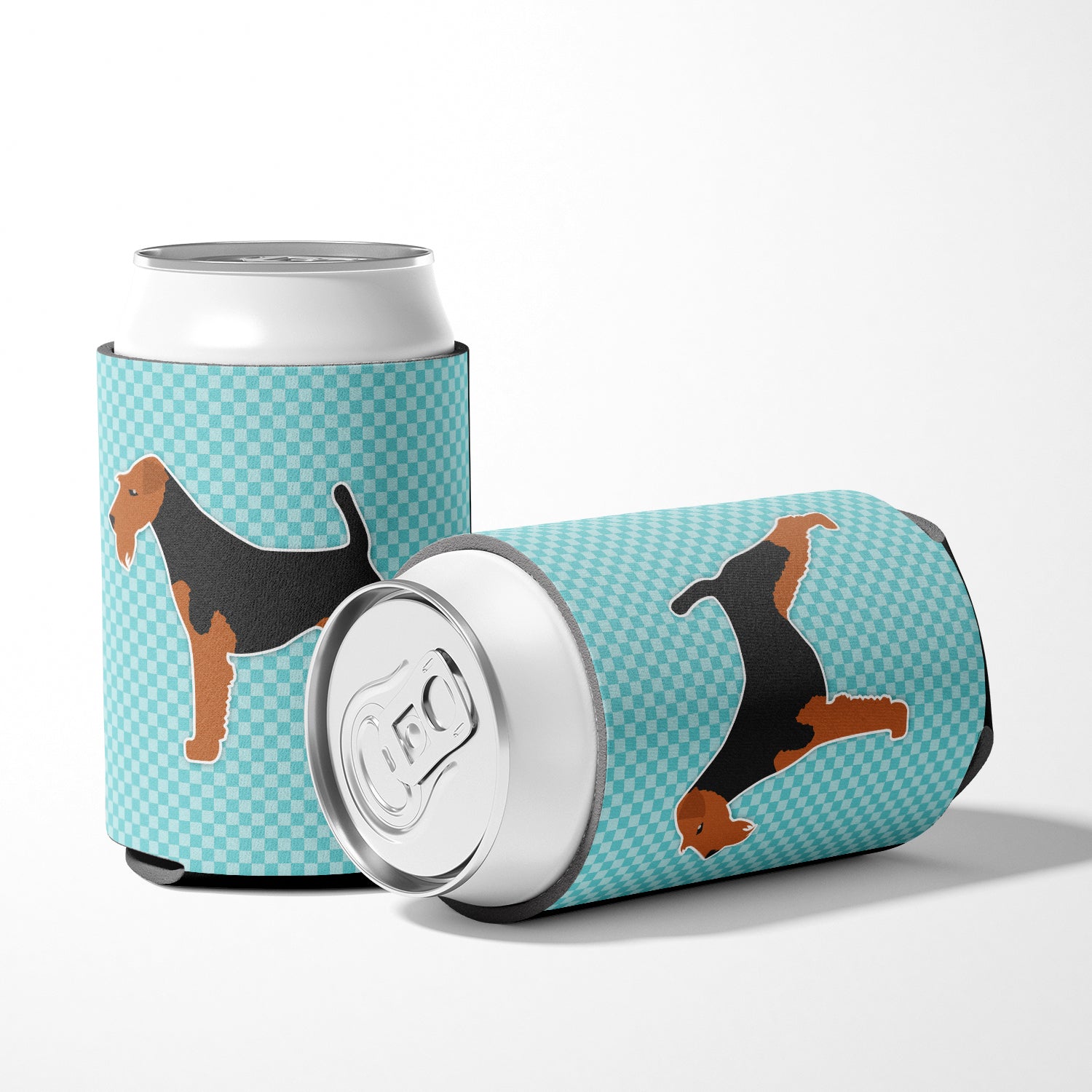 Welsh Terrier  Checkerboard Blue Can or Bottle Hugger BB3685CC  the-store.com.