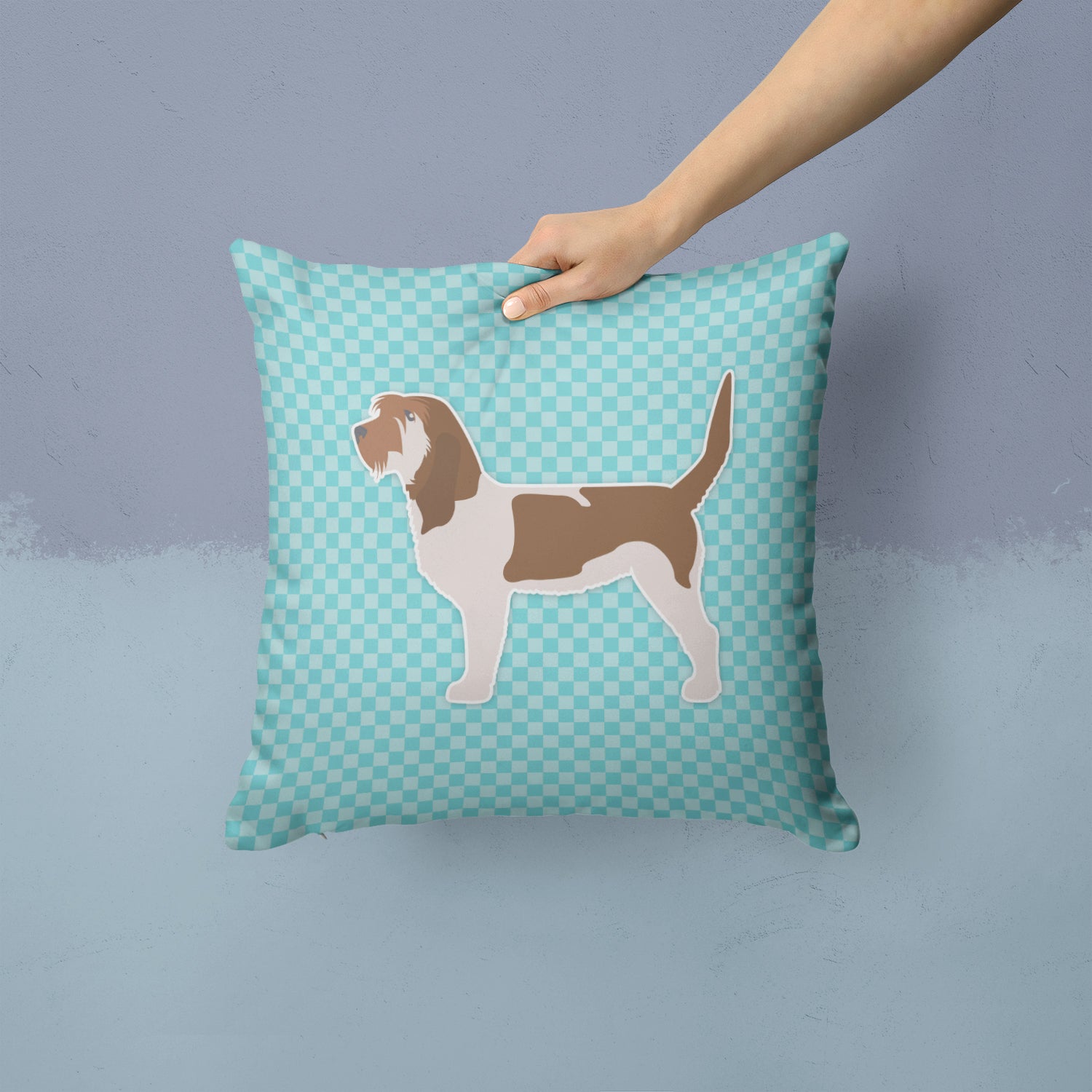 Grand Basset Griffon Vendeen  Checkerboard Blue Fabric Decorative Pillow BB3690PW1414 - the-store.com