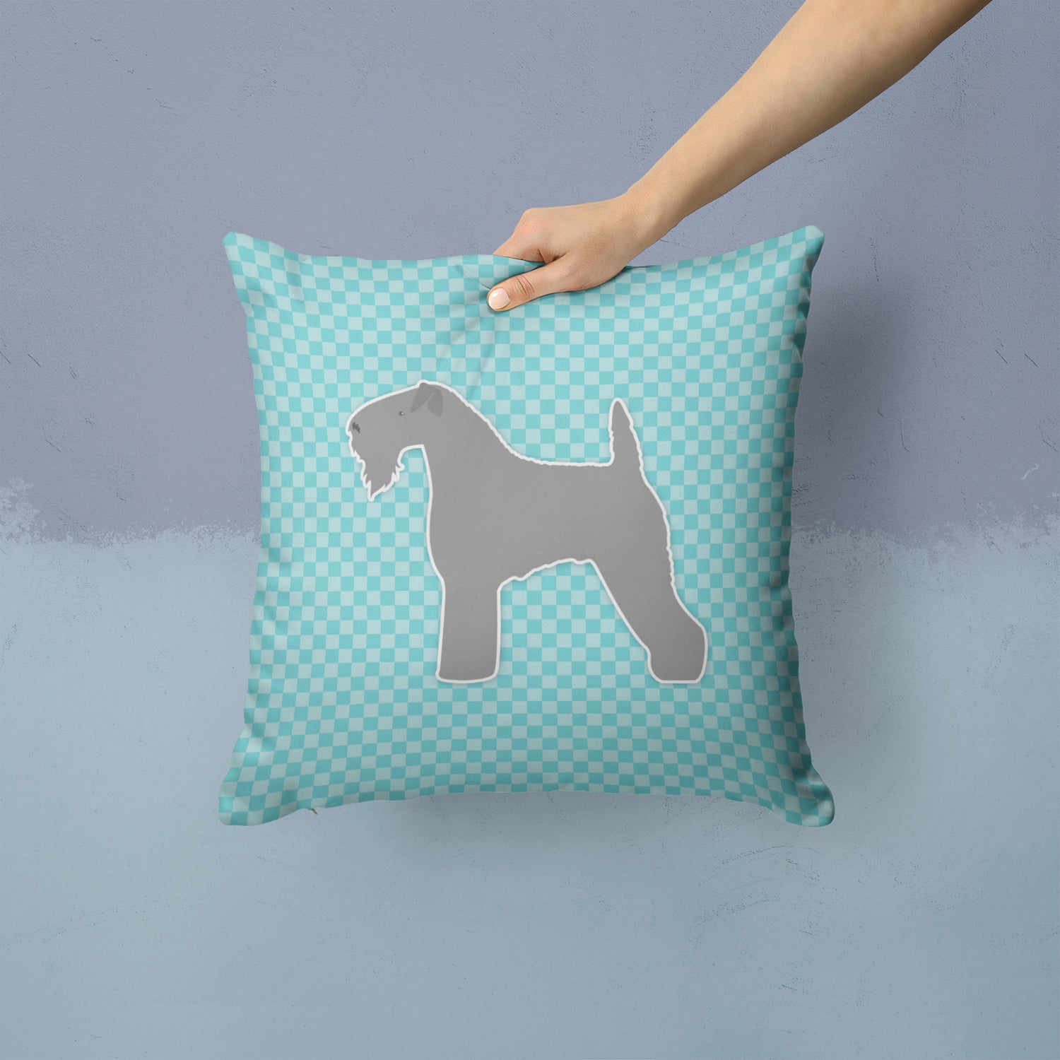 Kerry Blue Terrier  Checkerboard Blue Fabric Decorative Pillow BB3692PW1414 - the-store.com