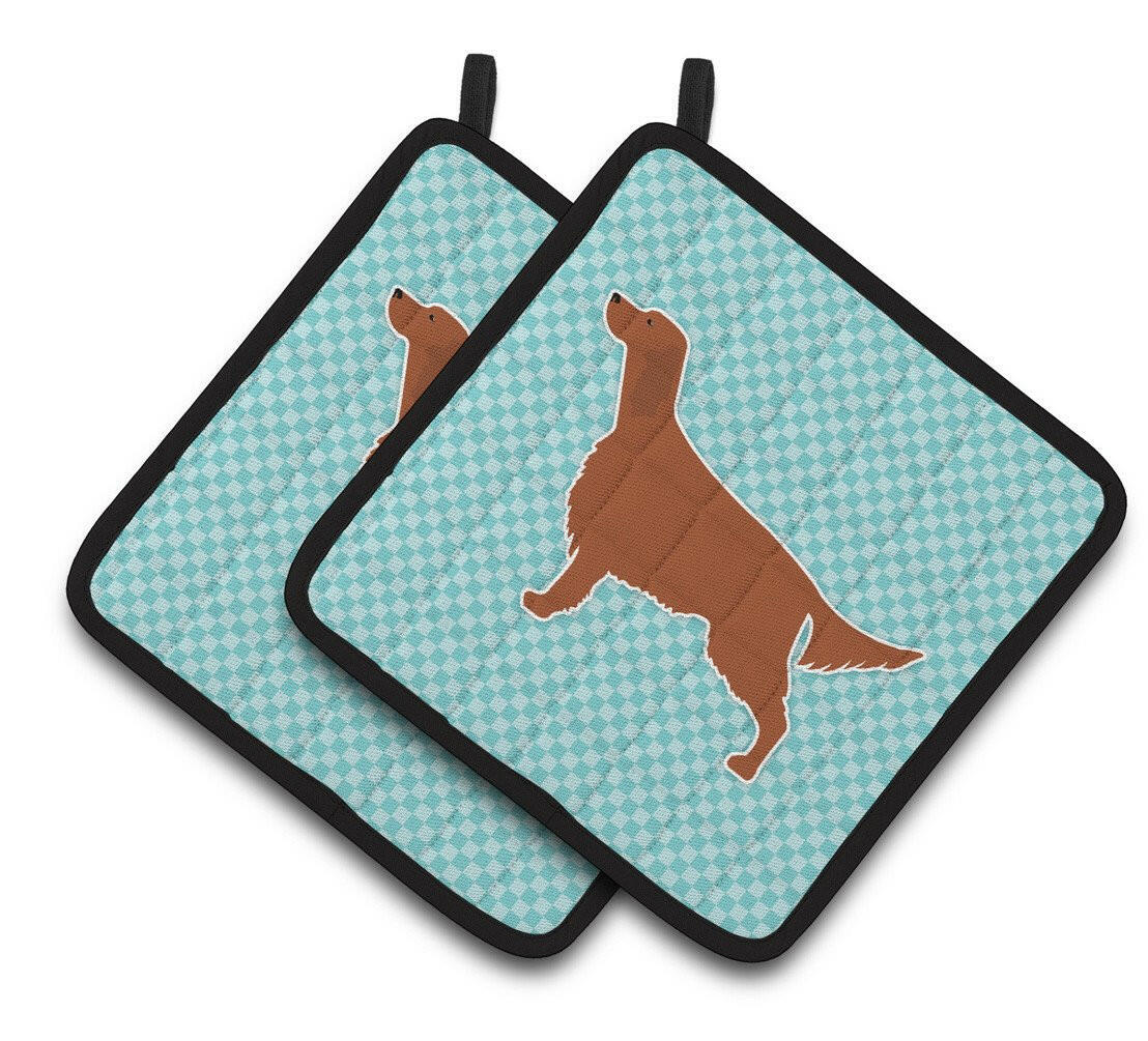 Irish Setter  Checkerboard Blue Pair of Pot Holders BB3693PTHD by Caroline's Treasures