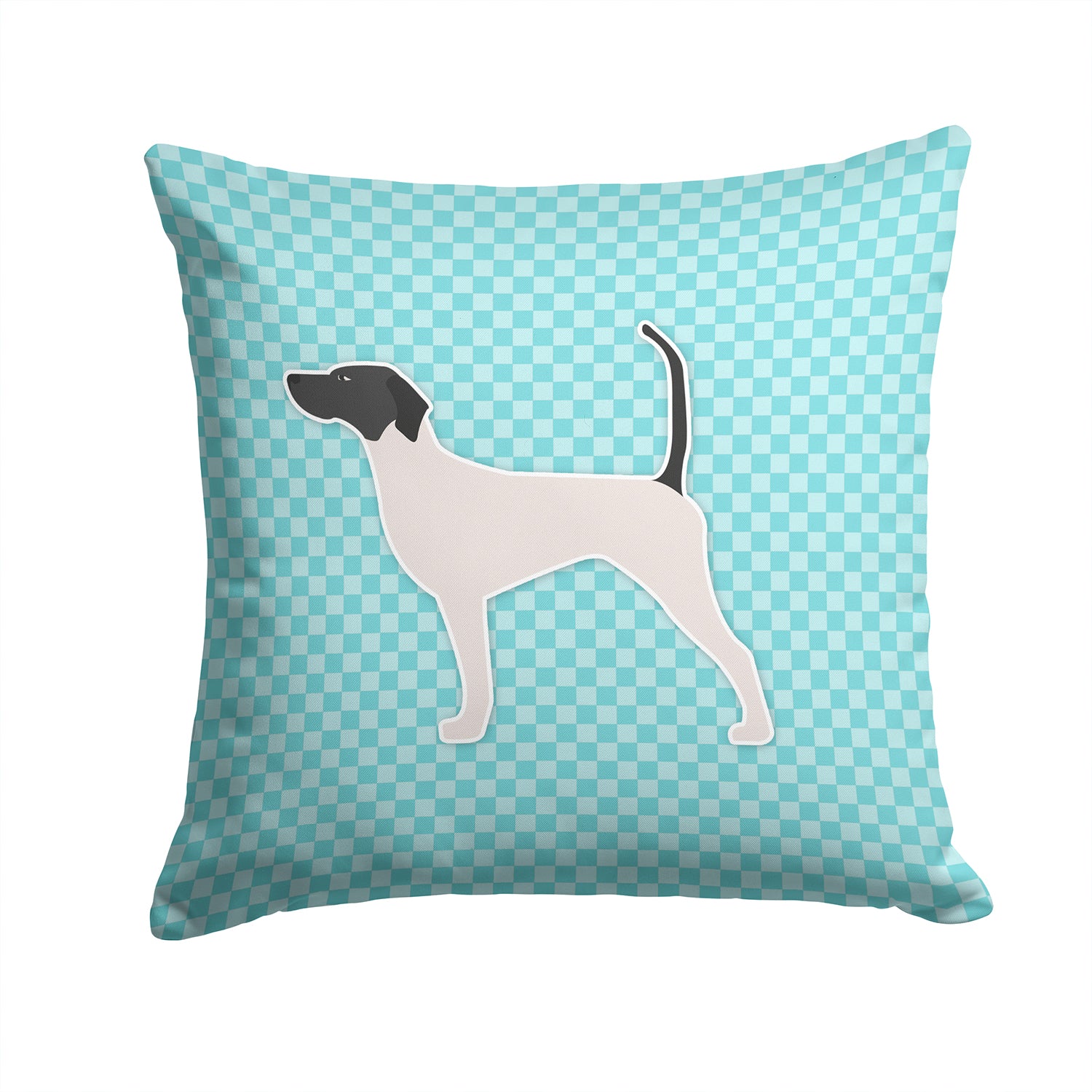 English Pointer  Checkerboard Blue Fabric Decorative Pillow BB3695PW1414 - the-store.com