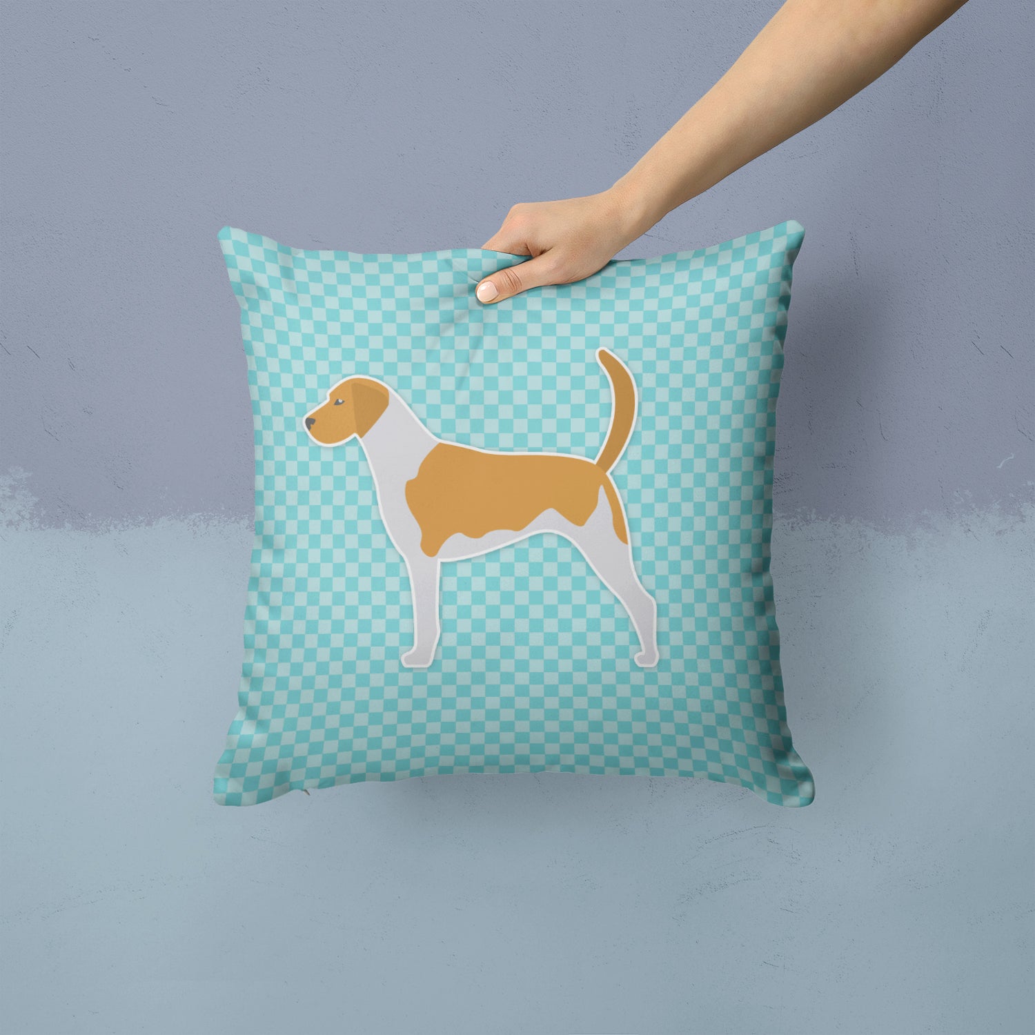 American Foxhound  Checkerboard Blue Fabric Decorative Pillow BB3698PW1414 - the-store.com