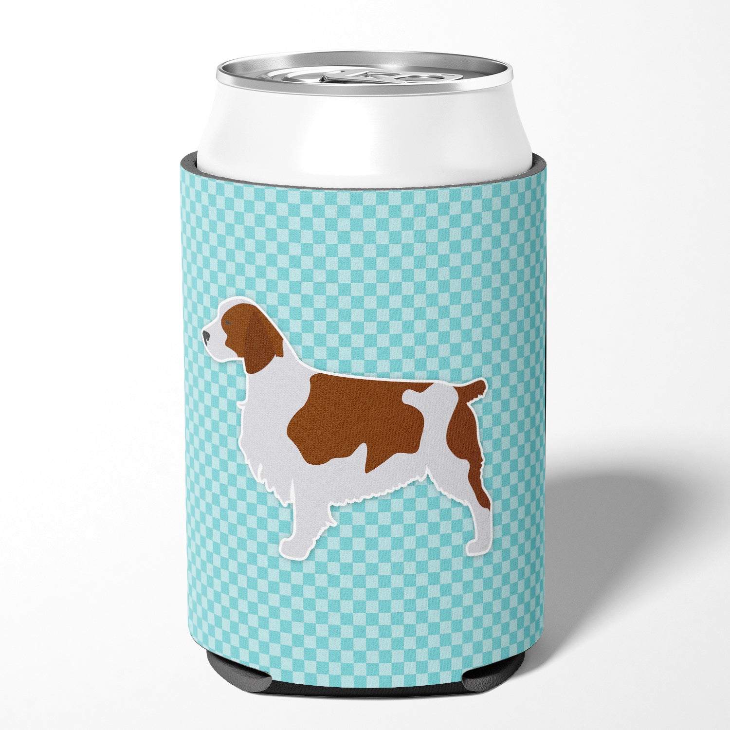 Welsh Springer Spaniel  Checkerboard Blue Can or Bottle Hugger BB3700CC  the-store.com.