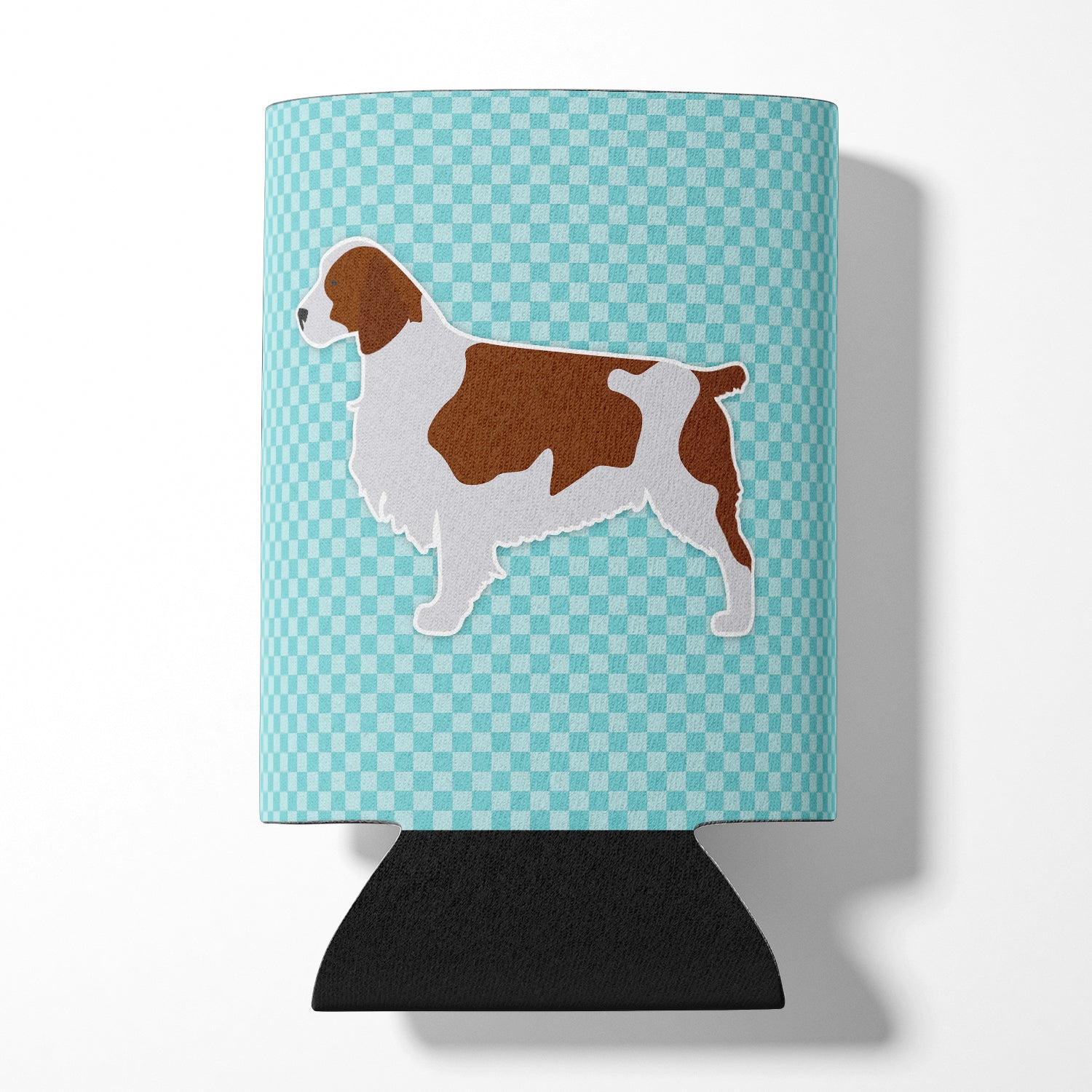 Welsh Springer Spaniel  Checkerboard Blue Can or Bottle Hugger BB3700CC  the-store.com.