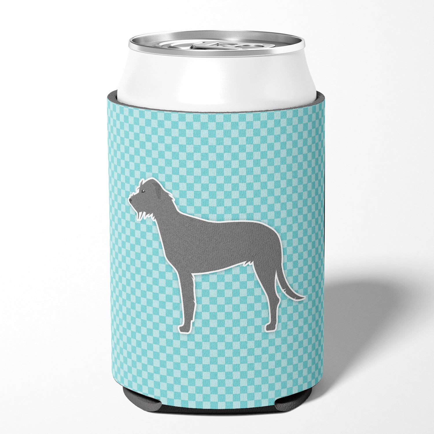 Irish Wolfhound  Checkerboard Blue Can or Bottle Hugger BB3703CC  the-store.com.