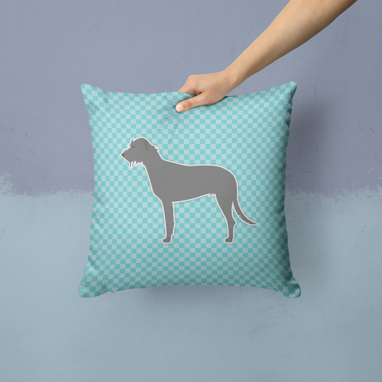 Irish Wolfhound  Checkerboard Blue Fabric Decorative Pillow BB3703PW1414 - the-store.com