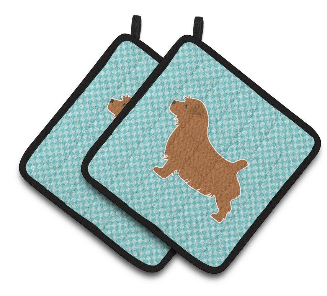 Norfolk Terrier  Checkerboard Blue Pair of Pot Holders BB3709PTHD by Caroline&#39;s Treasures