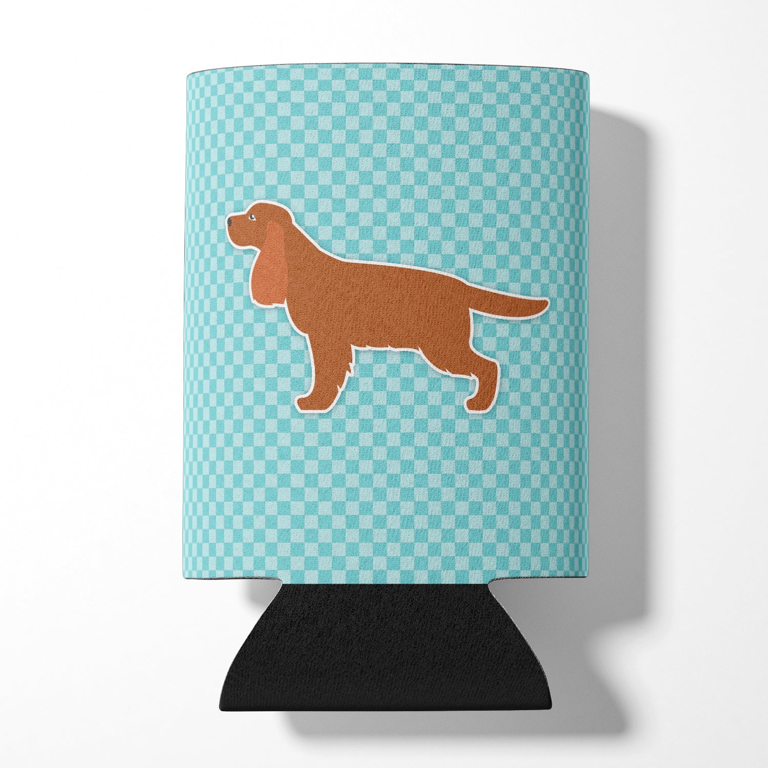 English Cocker Spaniel Checkerboard Blue Can or Bottle Hugger BB3712CC  the-store.com.