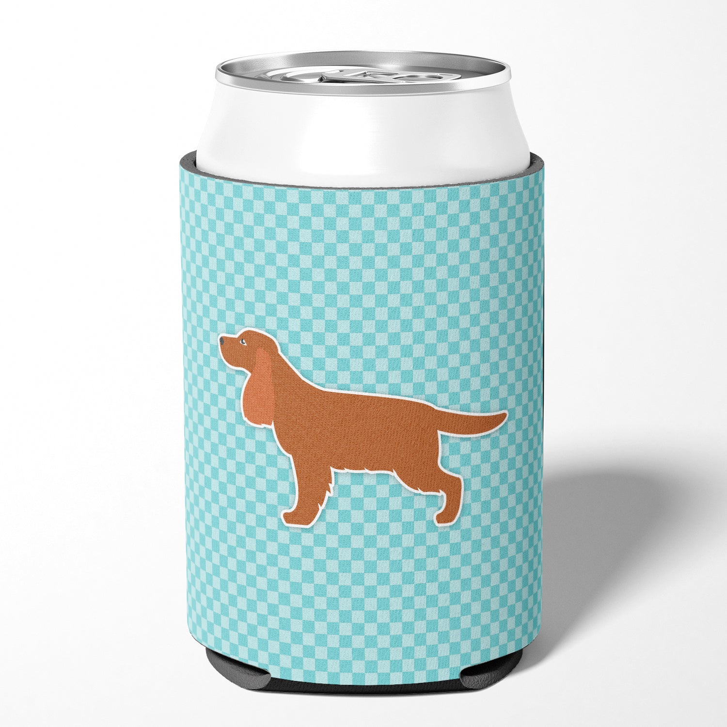 English Cocker Spaniel Checkerboard Blue Can or Bottle Hugger BB3712CC  the-store.com.