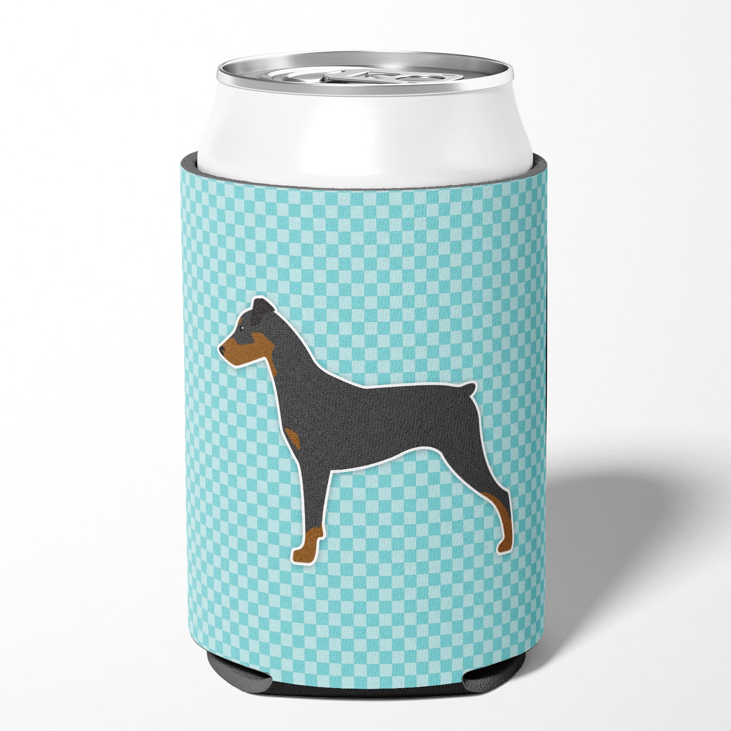 German Pinscher Checkerboard Blue Can or Bottle Hugger BB3713CC  the-store.com.