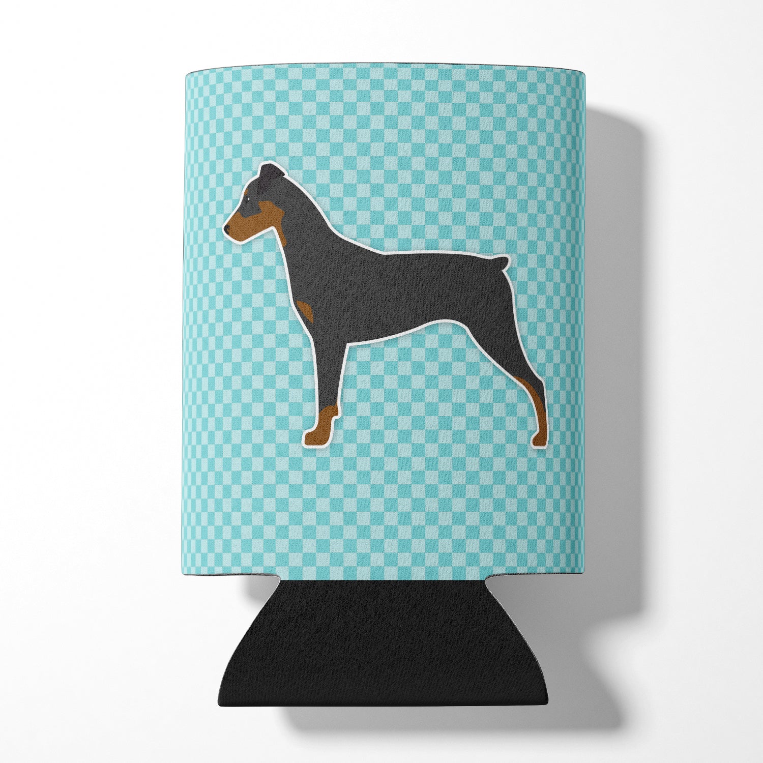 German Pinscher Checkerboard Blue Can or Bottle Hugger BB3713CC  the-store.com.