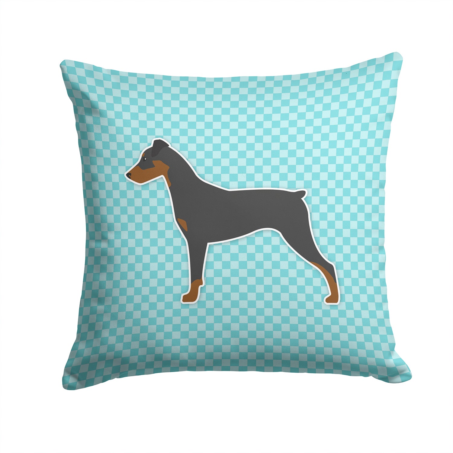 German Pinscher Checkerboard Blue Fabric Decorative Pillow BB3713PW1414 - the-store.com