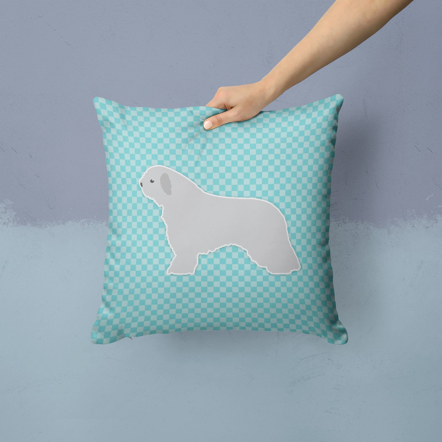 Spanish Water Dog Checkerboard Blue Fabric Decorative Pillow BB3715PW1414 - the-store.com