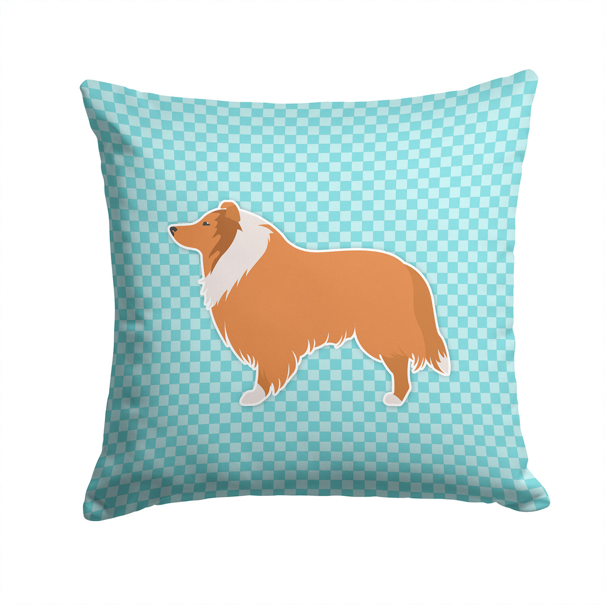 Collie Checkerboard Blue Fabric Decorative Pillow BB3716PW1414 - the-store.com