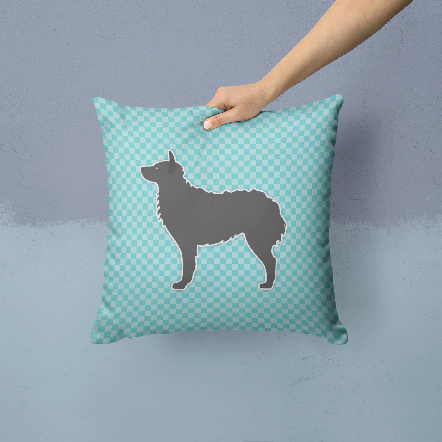 Croatian Sheepdog Checkerboard Blue Fabric Decorative Pillow BB3721PW1414 - the-store.com