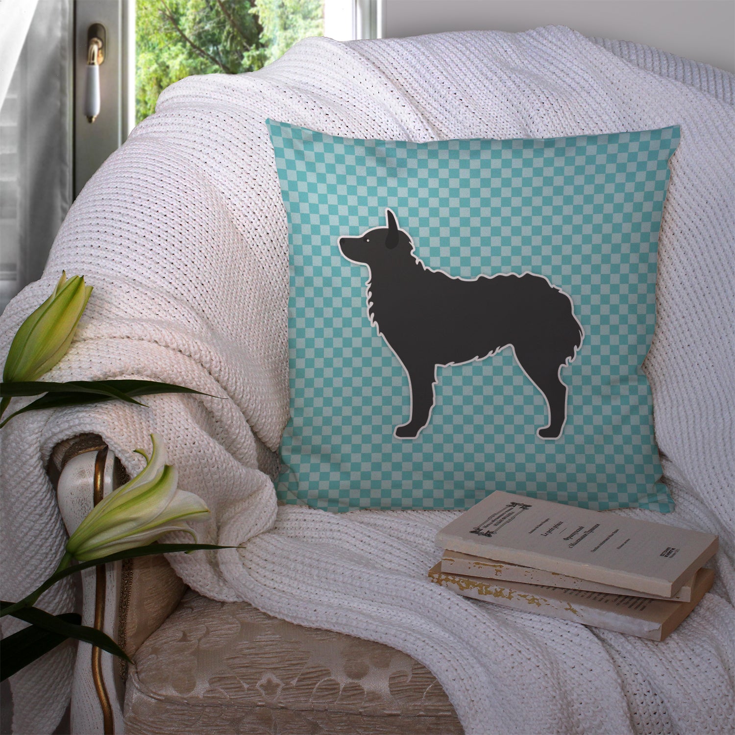 Croatian Sheepdog Checkerboard Blue Fabric Decorative Pillow BB3721PW1414 - the-store.com