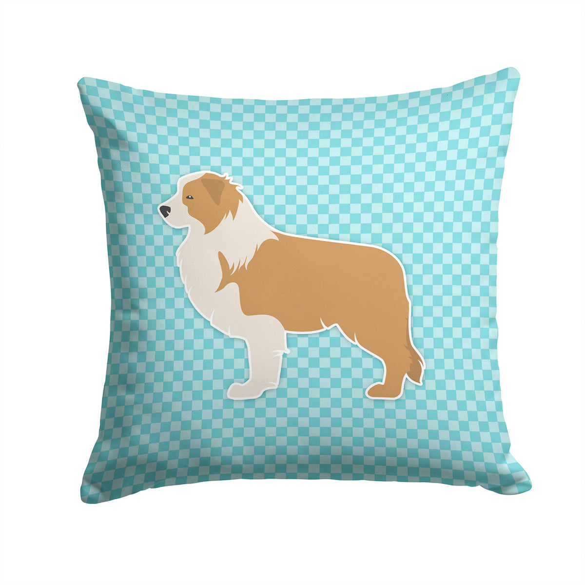 Red Border Collie Checkerboard Blue Fabric Decorative Pillow BB3722PW1414 - the-store.com