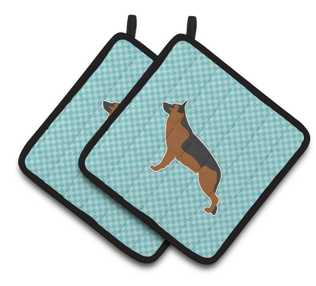 German Shepherd Checkerboard Blue Pair of Pot Holders BB3724PTHD by Caroline's Treasures