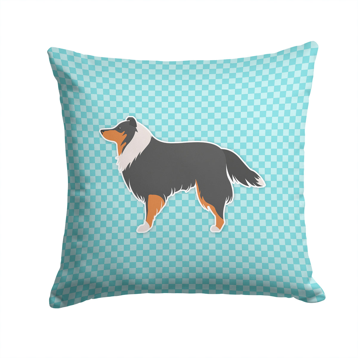 Sheltie/Shetland Sheepdog Checkerboard Blue Fabric Decorative Pillow BB3730PW1414 - the-store.com