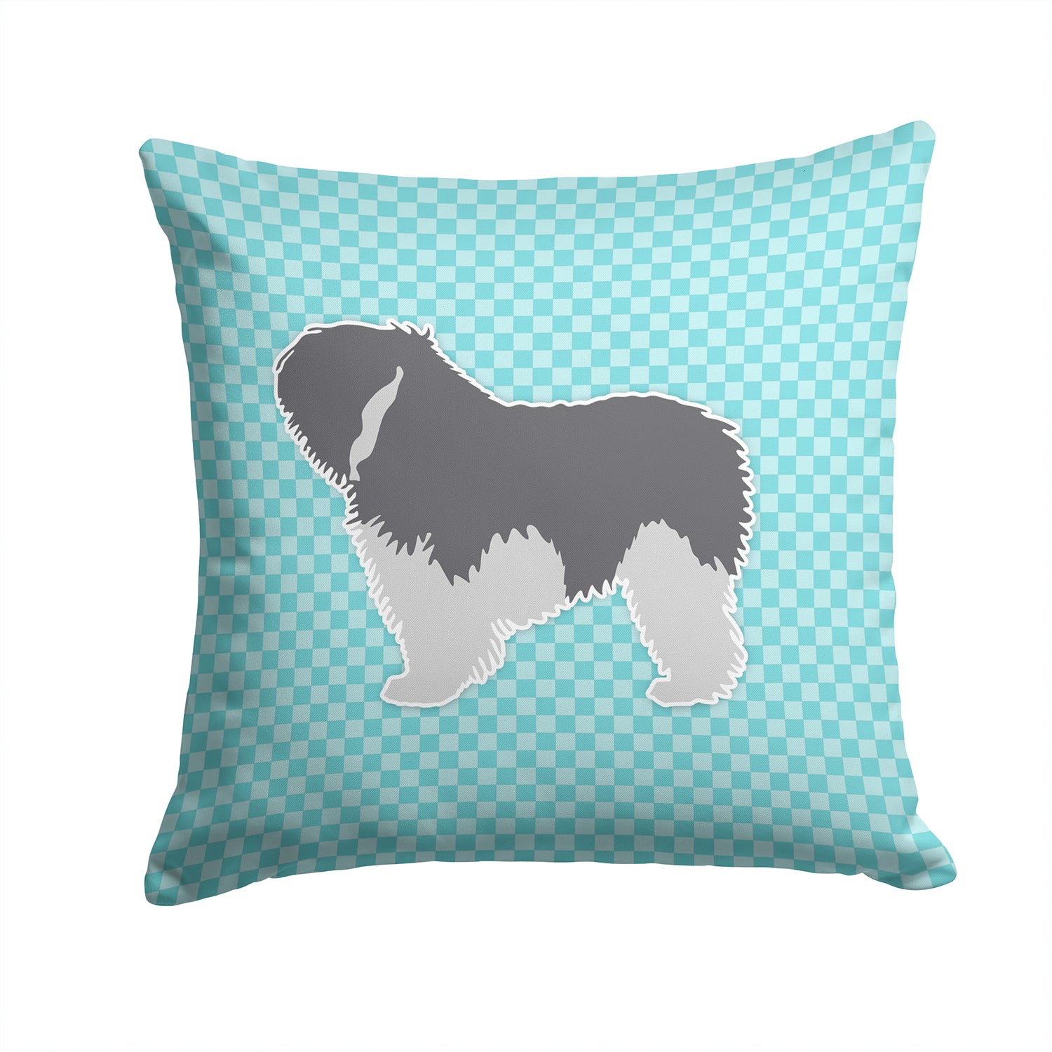 Polish Lowland Sheepdog Dog Checkerboard Blue Fabric Decorative Pillow BB3732PW1414 - the-store.com