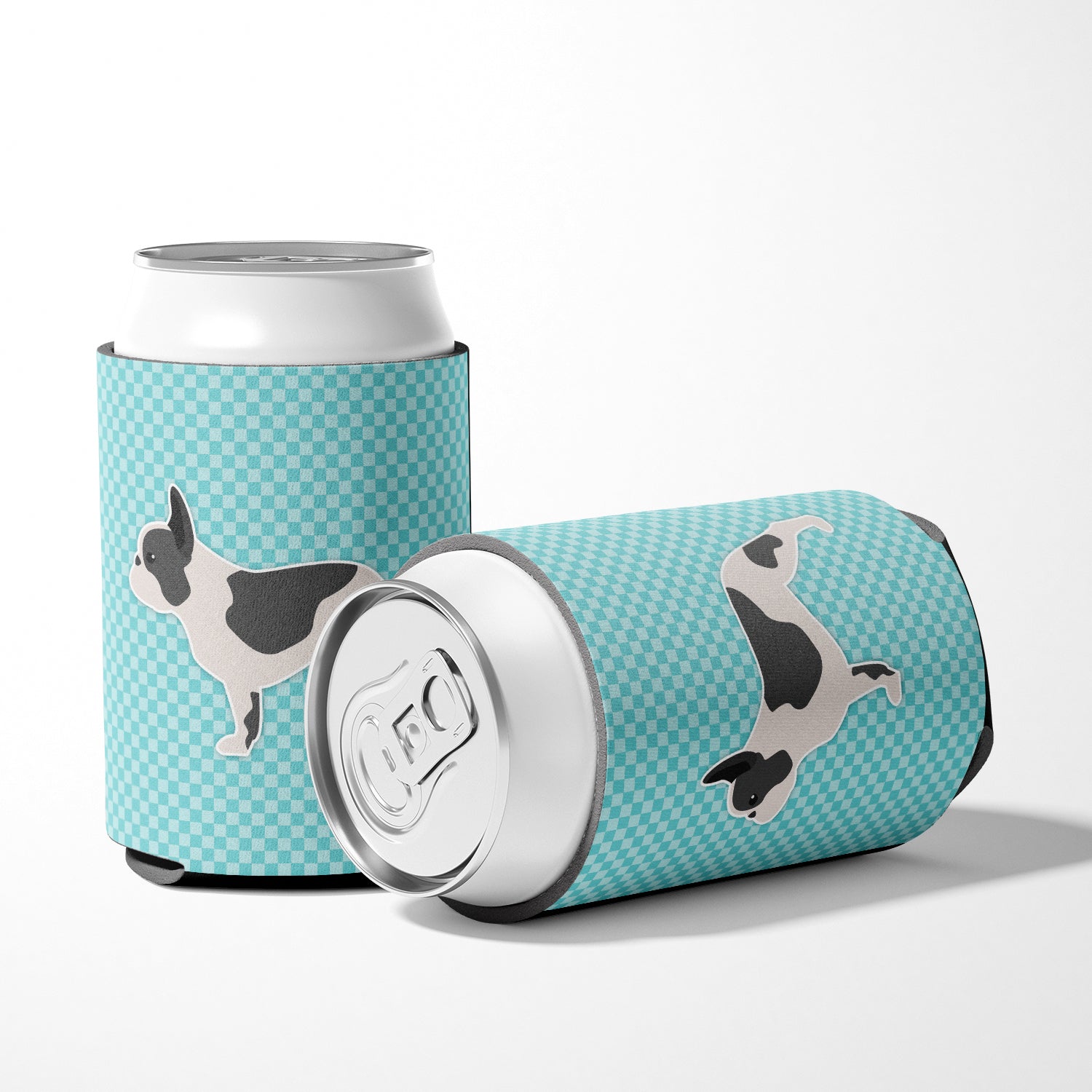 French Bulldog Checkerboard Blue Can or Bottle Hugger BB3741CC  the-store.com.