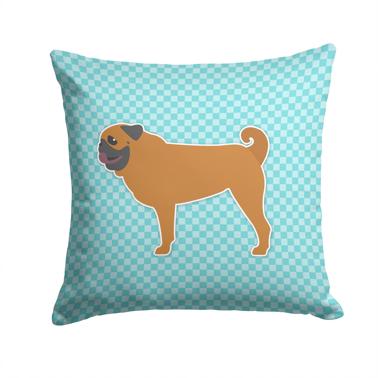 Pug Checkerboard Blue Fabric Decorative Pillow BB3747PW1414 - the-store.com