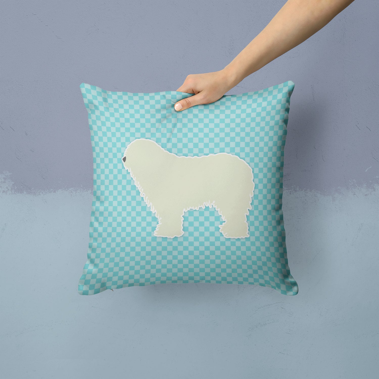 Komondor Checkerboard Blue Fabric Decorative Pillow BB3755PW1414 - the-store.com