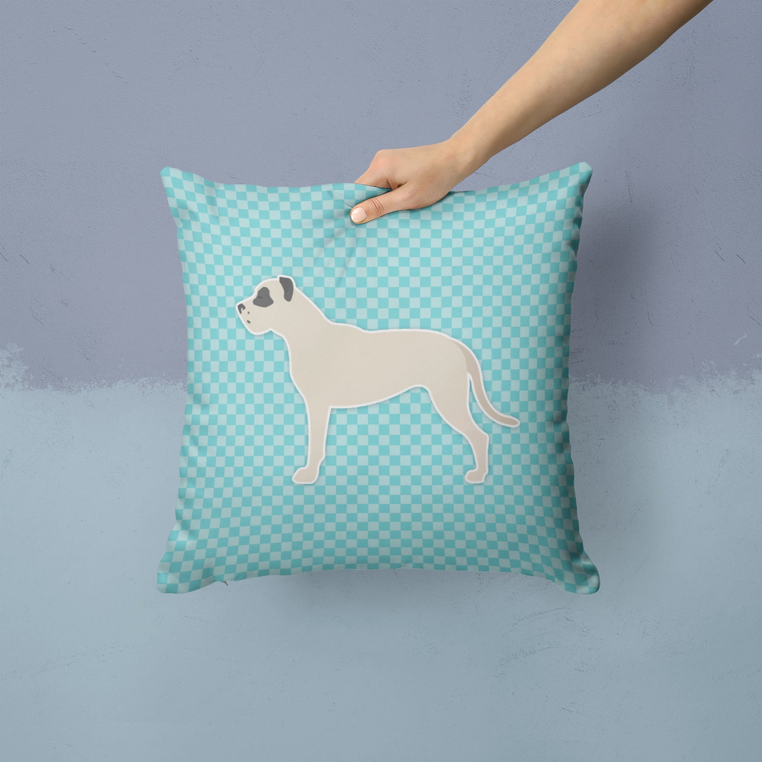 Dogo Argentino Checkerboard Blue Fabric Decorative Pillow BB3767PW1414 - the-store.com