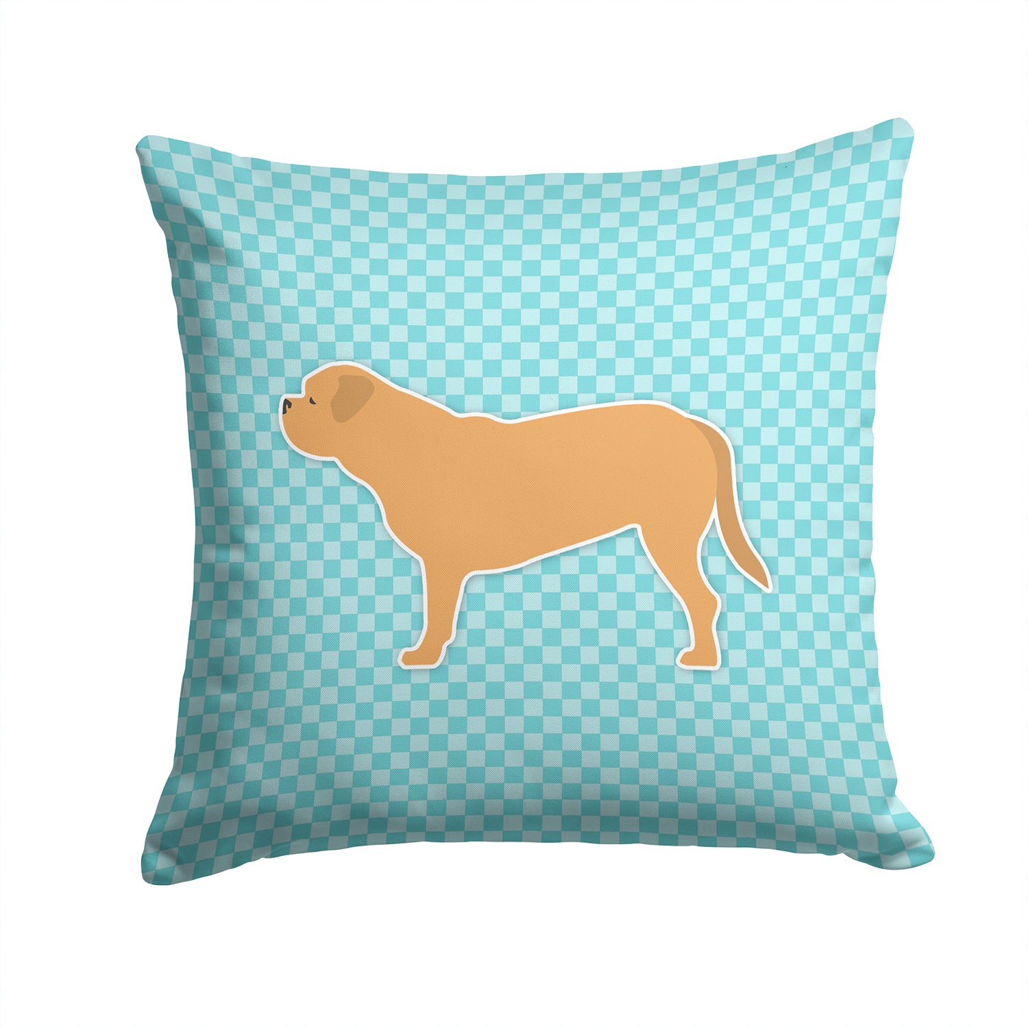 Dogue de Bordeaux Checkerboard Blue Fabric Decorative Pillow BB3770PW1414 - the-store.com