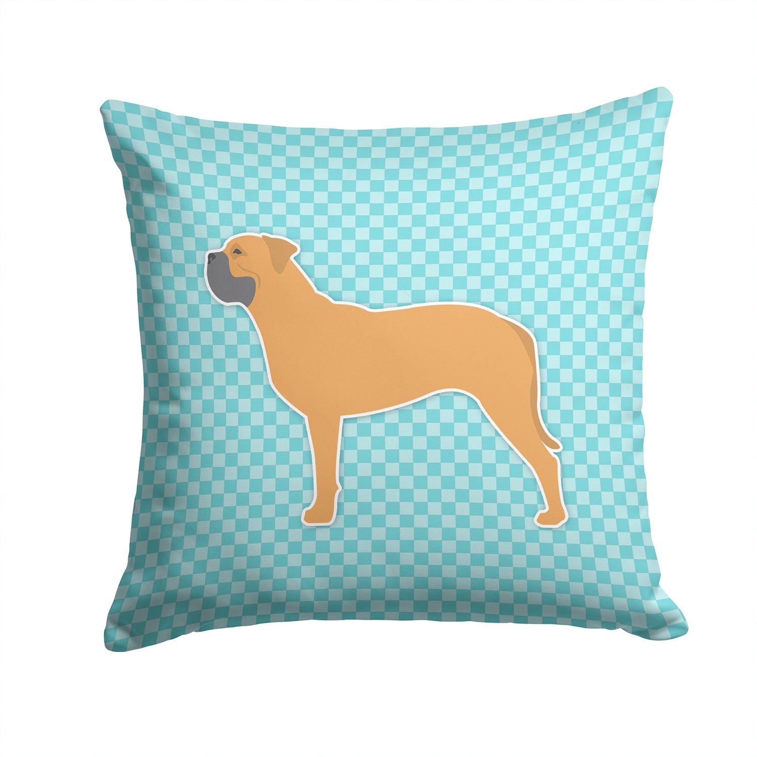 Bullmastiff Checkerboard Blue Fabric Decorative Pillow BB3771PW1414 - the-store.com