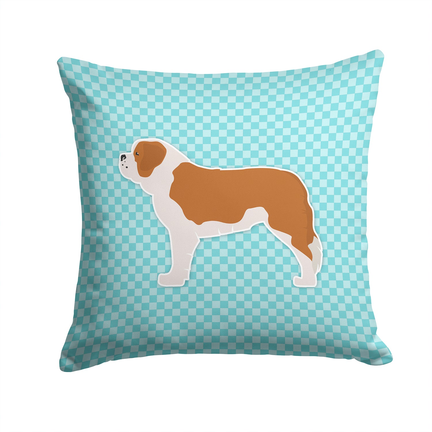 Saint Bernard Checkerboard Blue Fabric Decorative Pillow BB3776PW1414 - the-store.com