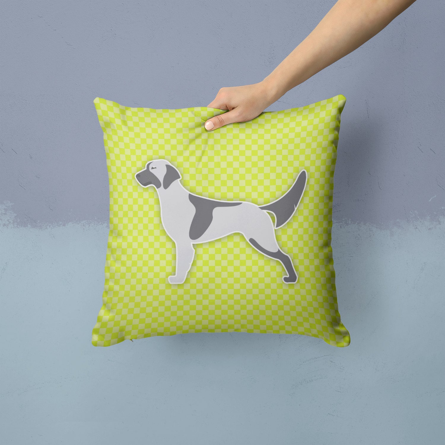 English Setter Checkerboard Green Fabric Decorative Pillow BB3781PW1414 - the-store.com