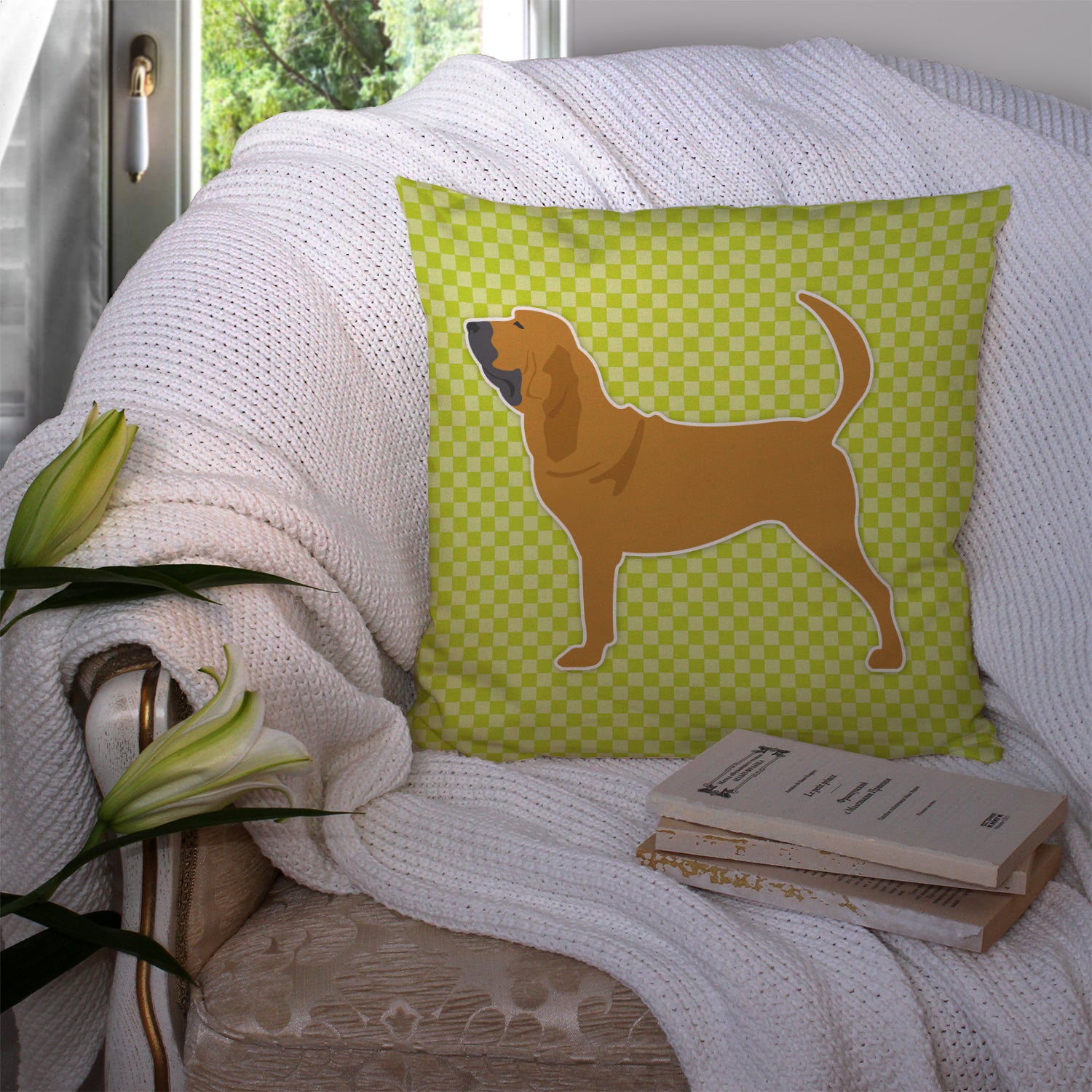 Bloodhound Checkerboard Green Fabric Decorative Pillow BB3784PW1414 - the-store.com