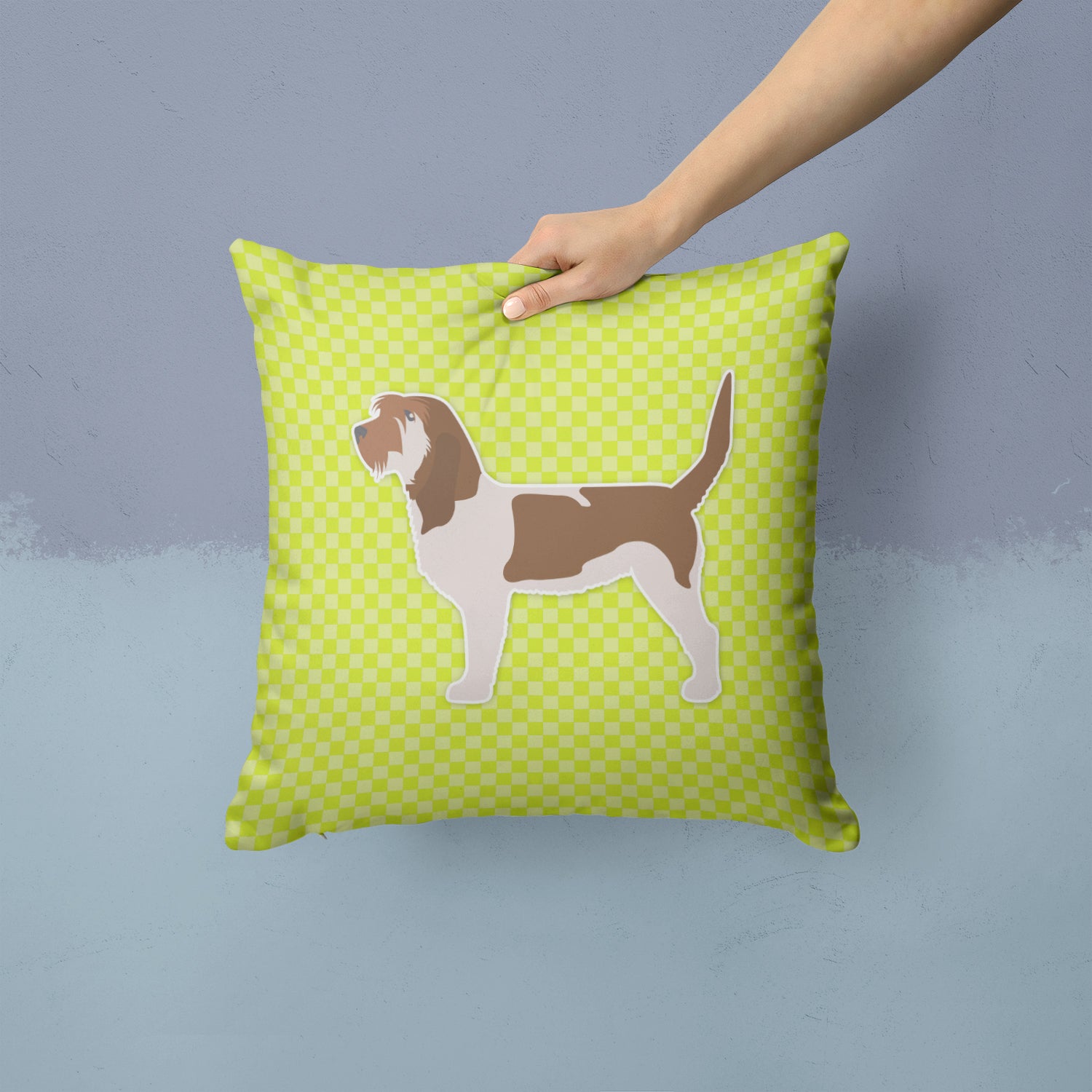 Grand Basset Griffon Vendeen Checkerboard Green Fabric Decorative Pillow BB3790PW1414 - the-store.com