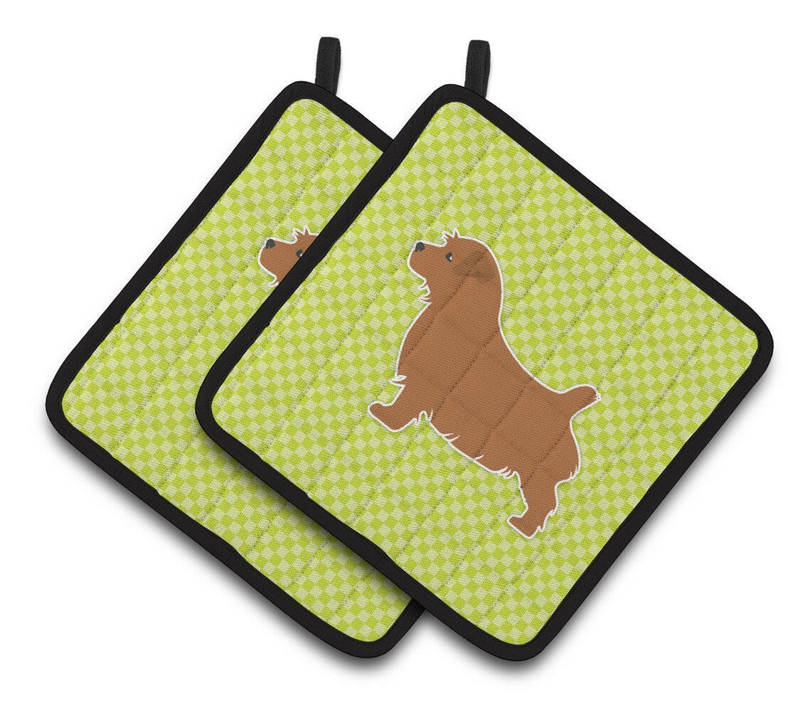 Norfolk Terrier Checkerboard Green Pair of Pot Holders BB3809PTHD by Caroline&#39;s Treasures