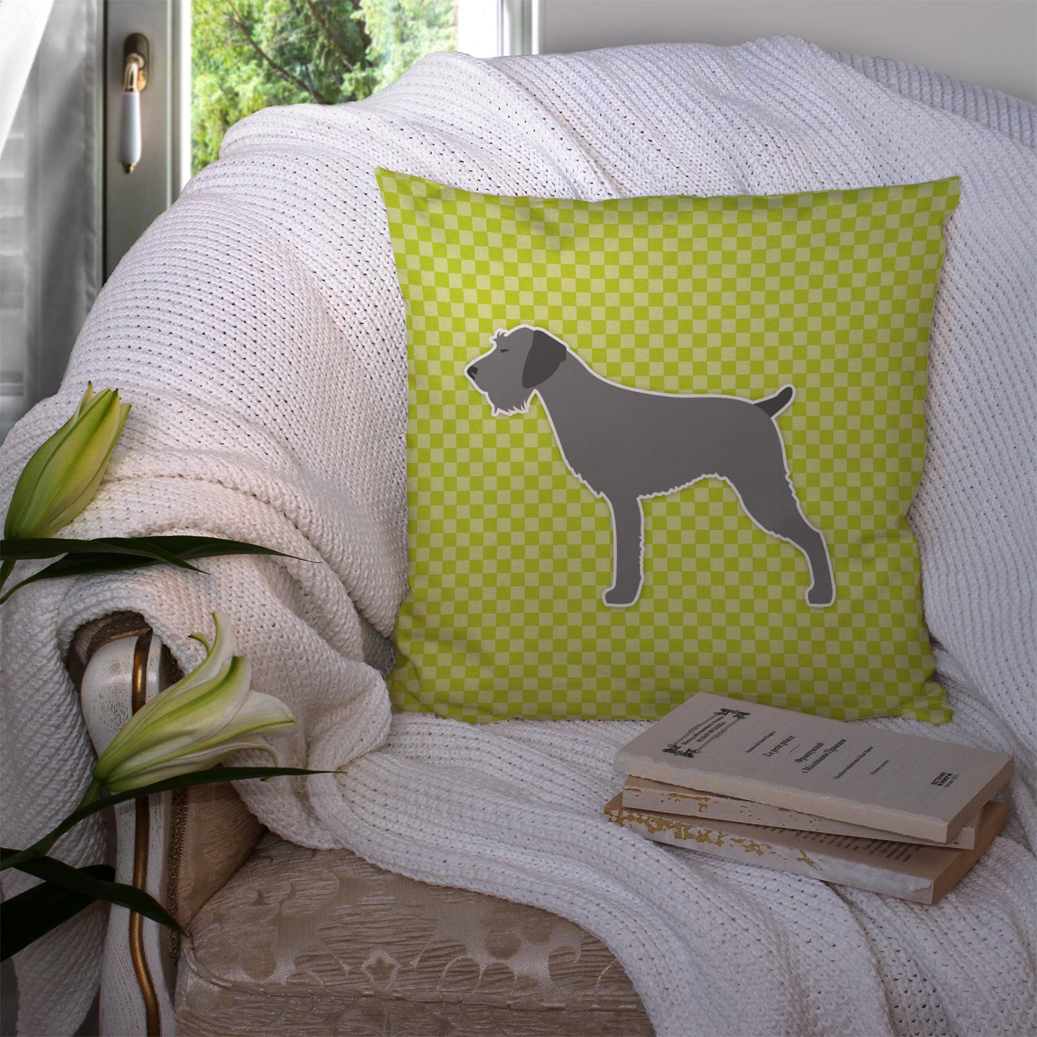 German Wirehaired Pointer Checkerboard Green Fabric Decorative Pillow BB3811PW1414 - the-store.com