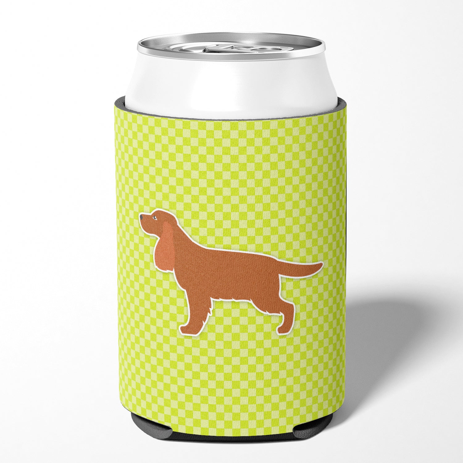 English Cocker Spaniel Checkerboard Green Can or Bottle Hugger BB3812CC  the-store.com.