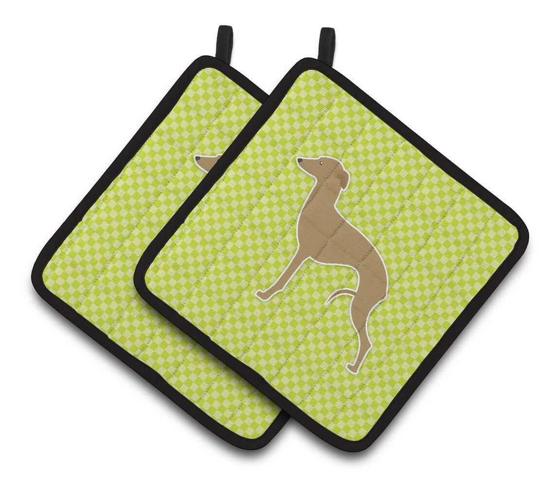 Italian Greyhound Checkerboard Green Pair of Pot Holders BB3814PTHD by Caroline's Treasures