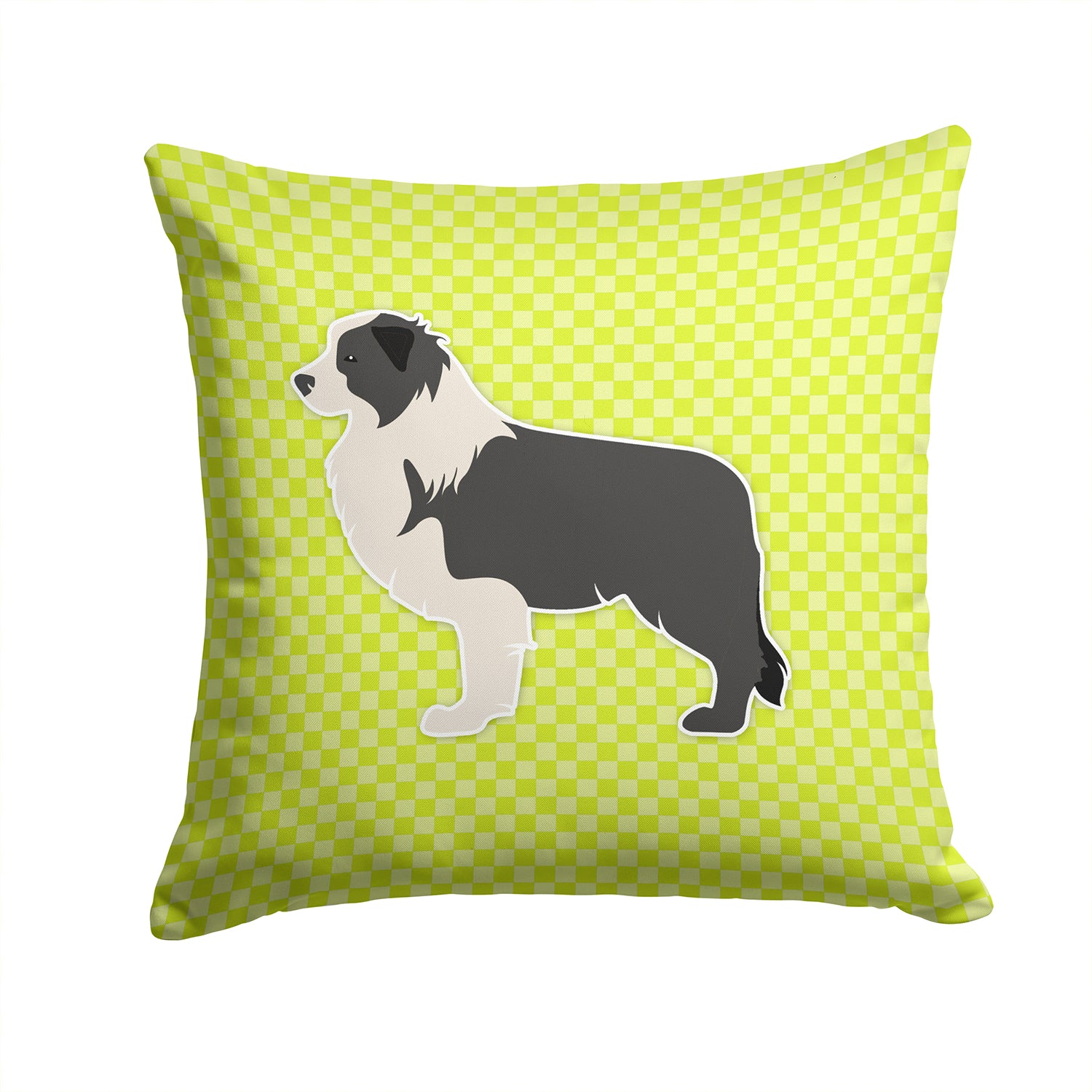 Black Border Collie Checkerboard Green Fabric Decorative Pillow BB3823PW1414 - the-store.com