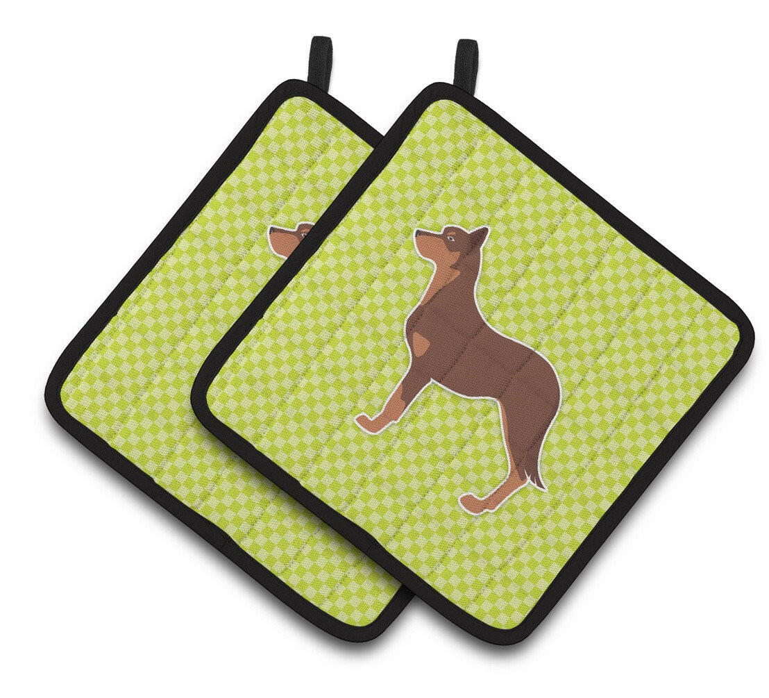 Australian Kelpie Dog Checkerboard Green Pair of Pot Holders BB3829PTHD by Caroline's Treasures