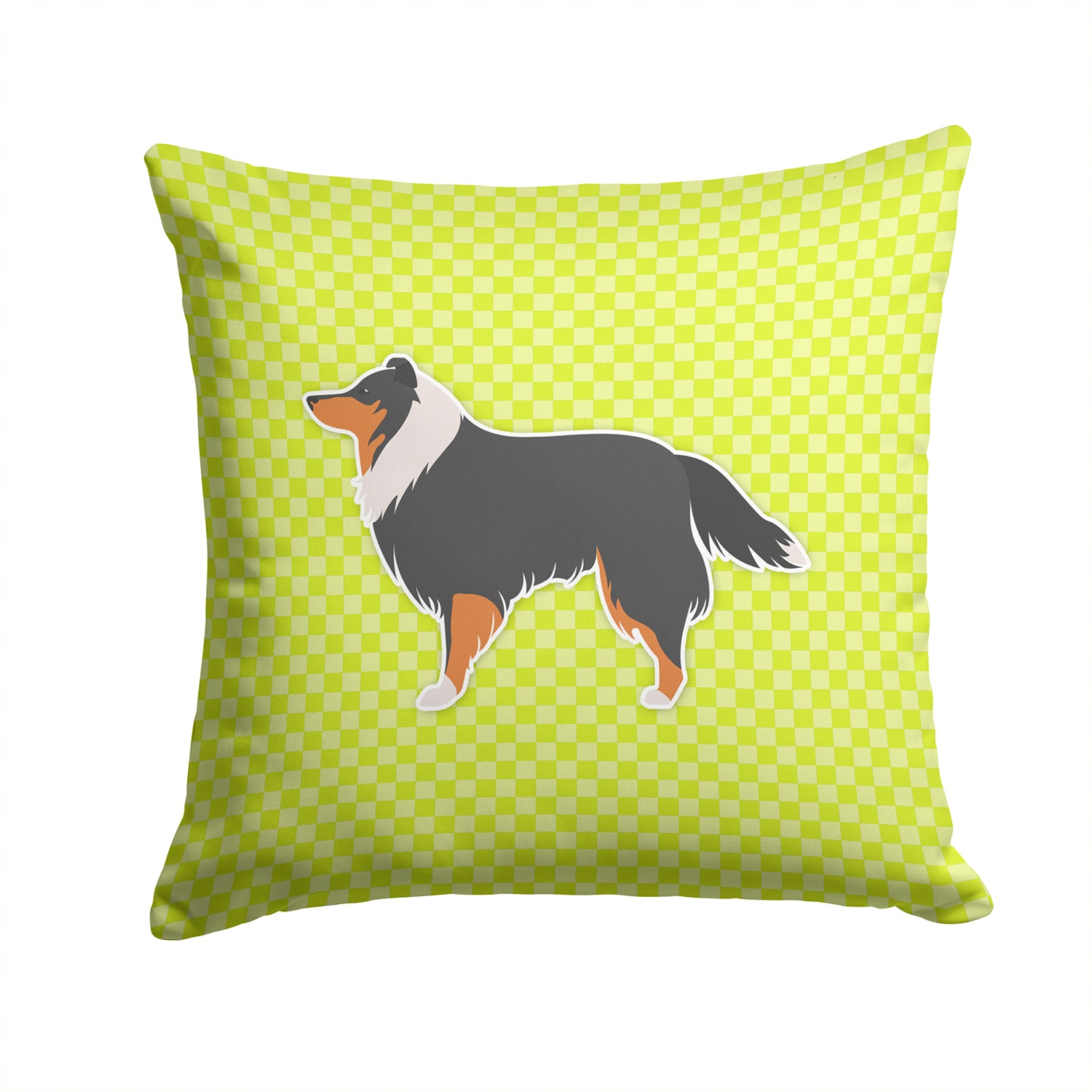 Sheltie/Shetland Sheepdog Checkerboard Green Fabric Decorative Pillow BB3830PW1414 - the-store.com