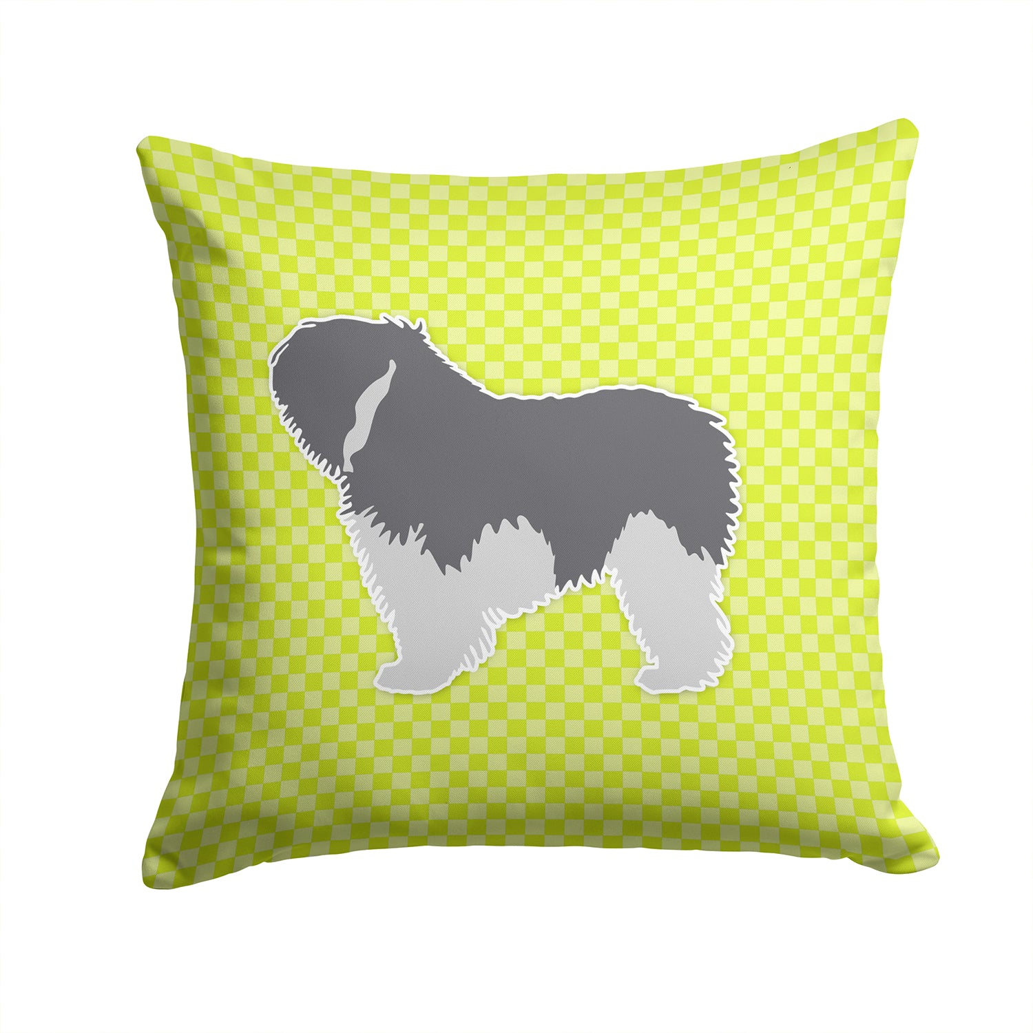 Polish Lowland Sheepdog Dog Checkerboard Green Fabric Decorative Pillow BB3832PW1414 - the-store.com