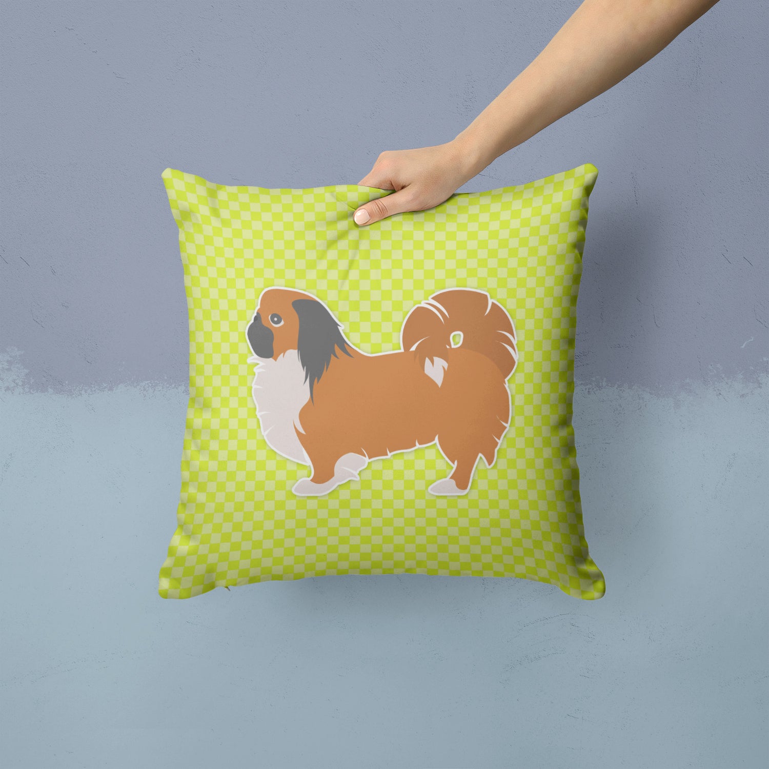 Pekingese Checkerboard Green Fabric Decorative Pillow BB3838PW1414 - the-store.com