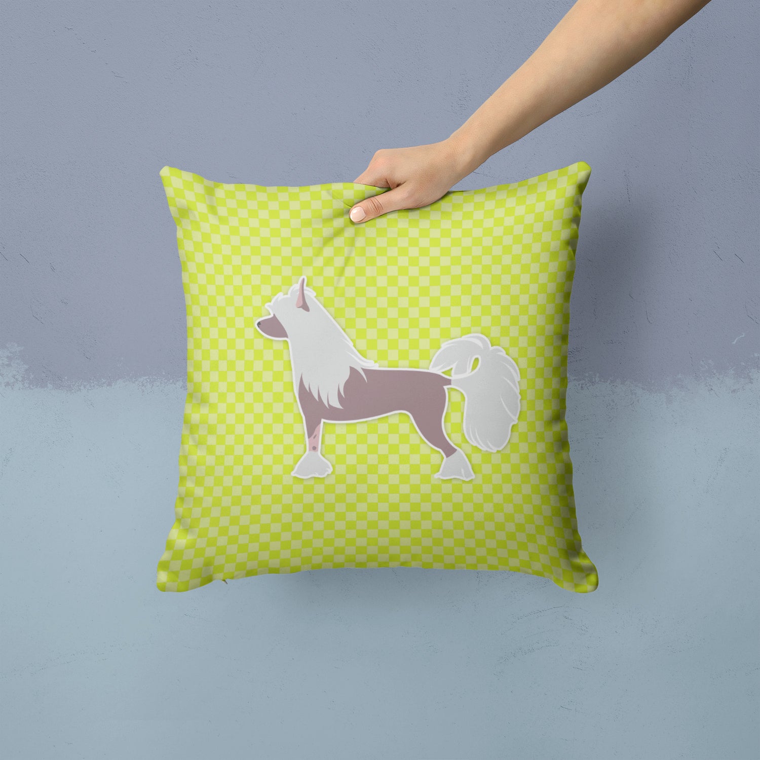 Chinese Crested Checkerboard Green Fabric Decorative Pillow BB3843PW1414 - the-store.com