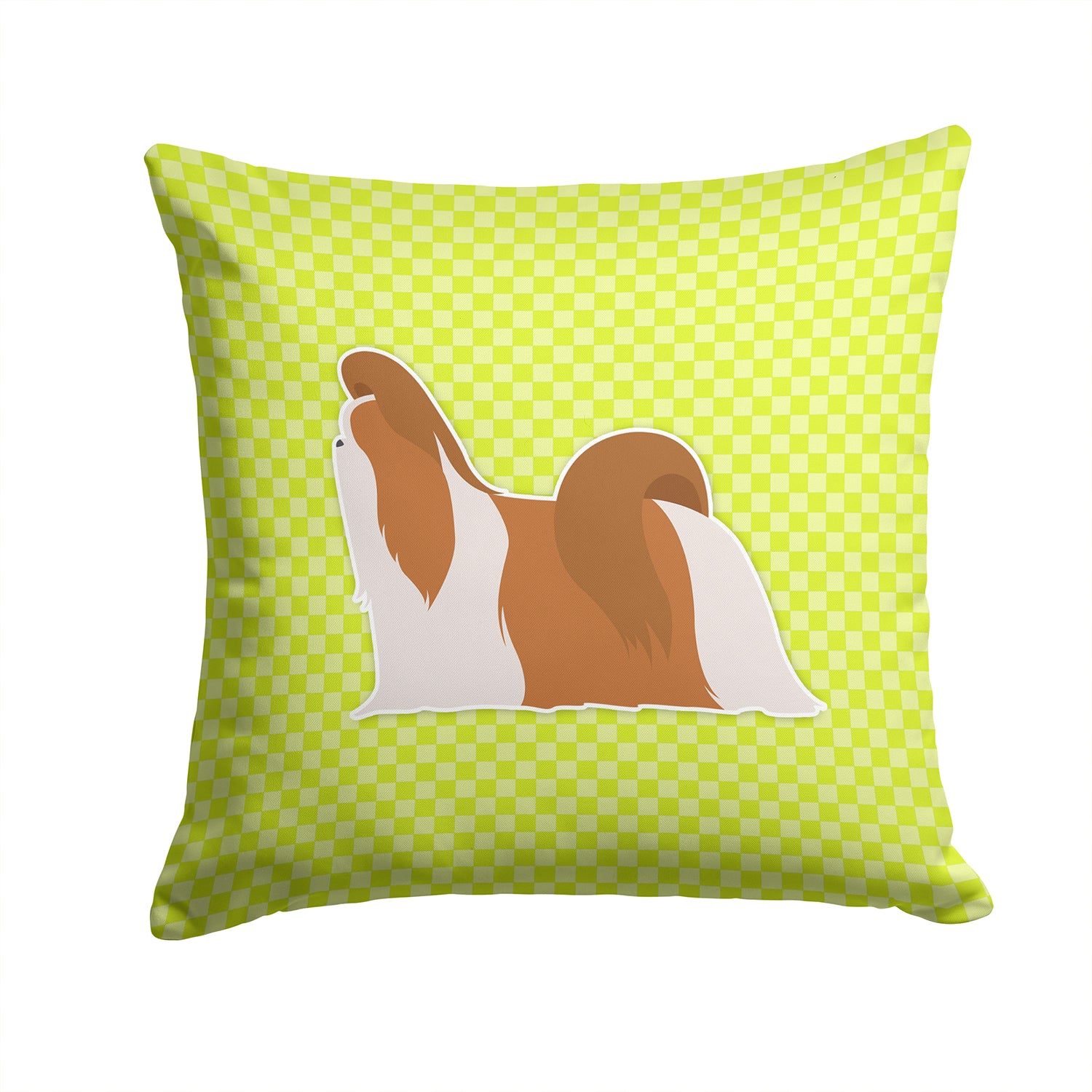 Shih Tzu Checkerboard Green Fabric Decorative Pillow BB3846PW1414 - the-store.com