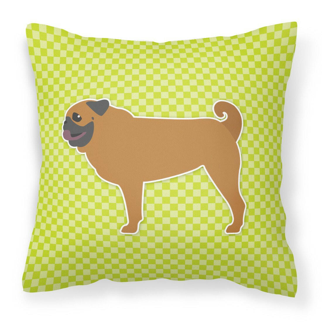 Pug Checkerboard Green Fabric Decorative Pillow BB3847PW1818 by Caroline&#39;s Treasures