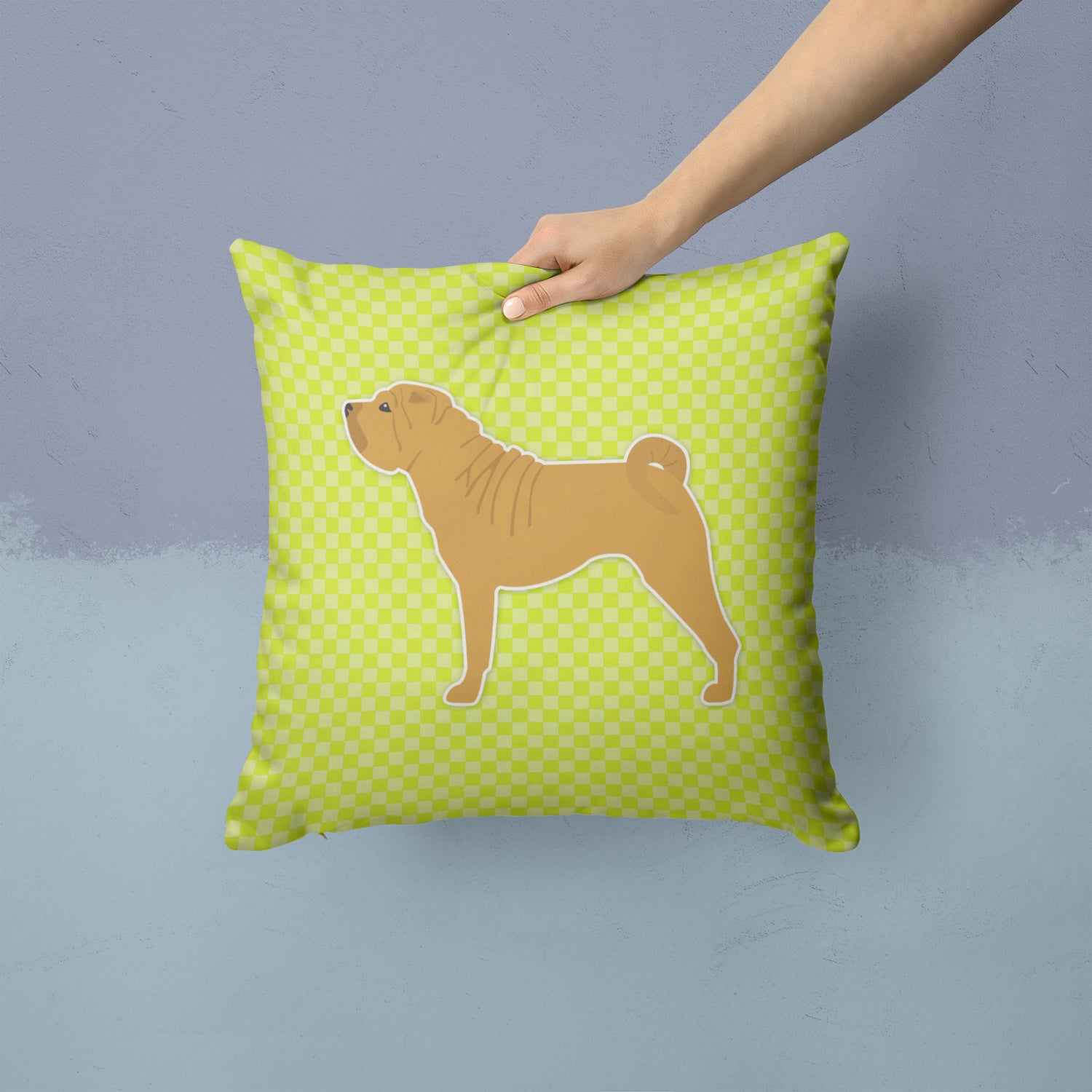 Shar Pei Checkerboard Green Fabric Decorative Pillow BB3852PW1414 - the-store.com