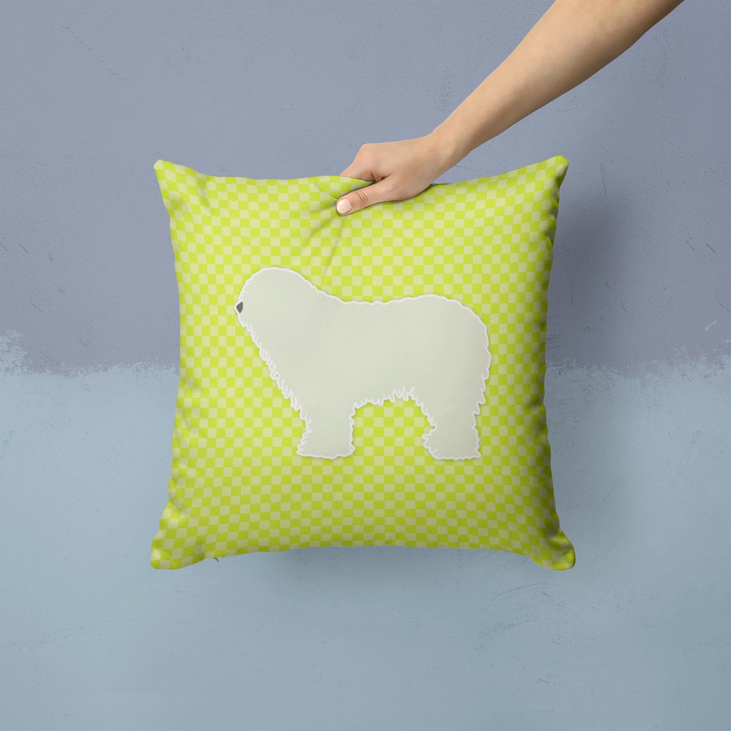 Komondor Checkerboard Green Fabric Decorative Pillow BB3855PW1414 - the-store.com