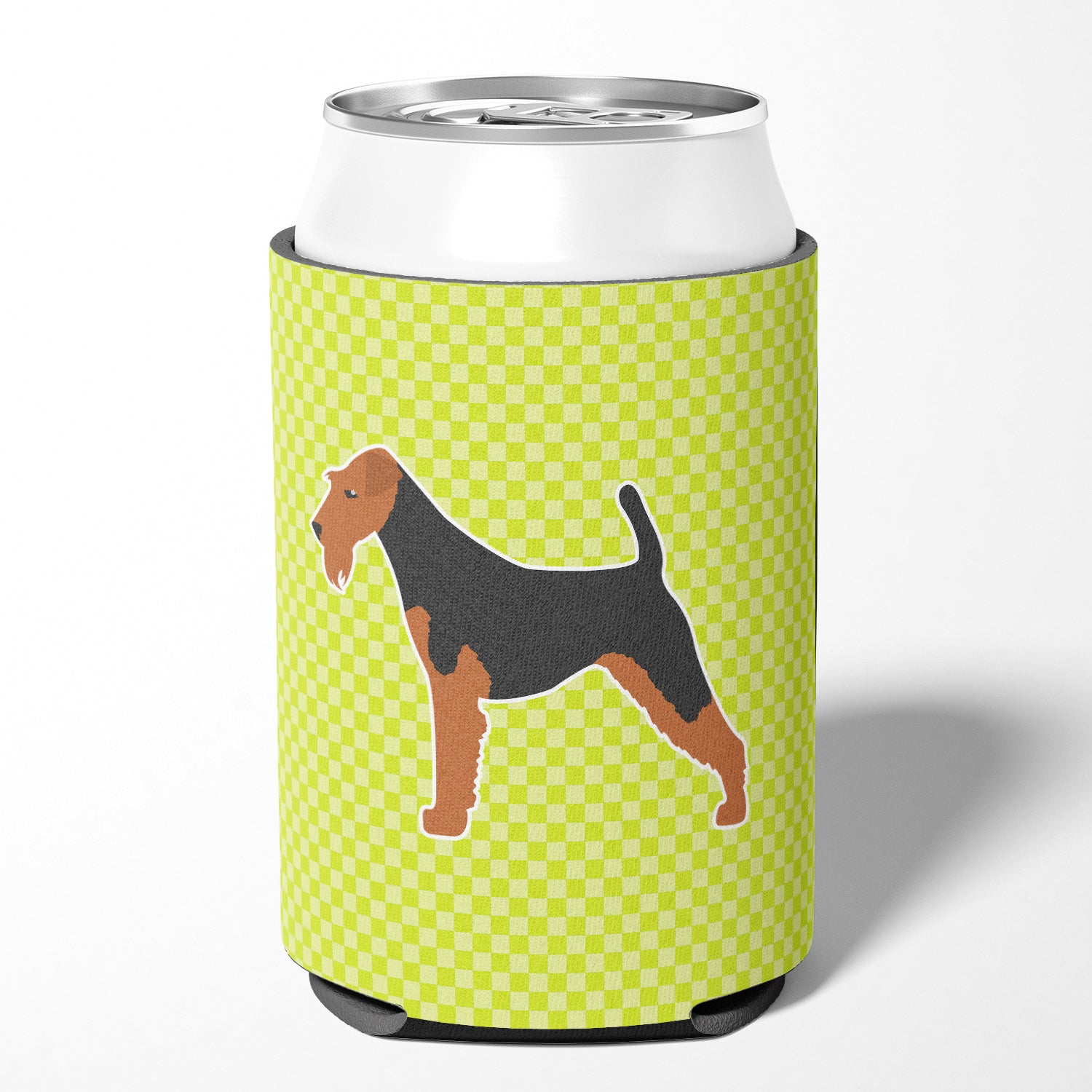 Airedale Terrier Checkerboard Green Can or Bottle Hugger BB3857CC  the-store.com.